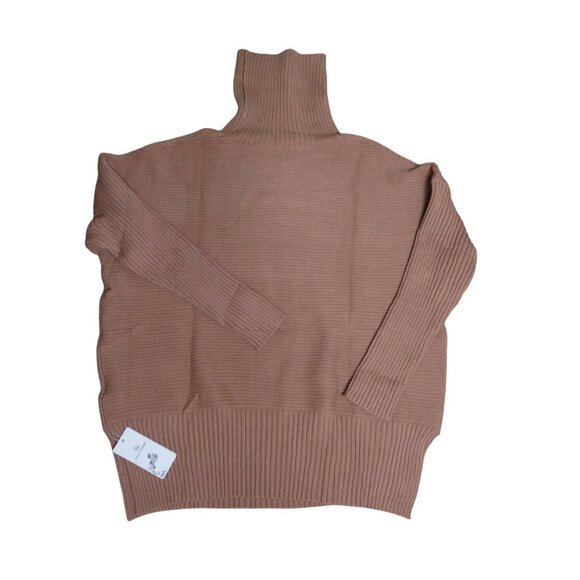 New Lillusory Womens Ribbed Knit Turtleneck Sweater Medium Camel Brown - Picture 11 of 13